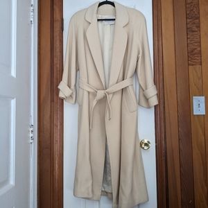 Vintage Rheinauers 100% cashmere long wrap coat, cream, fits XL, ILGWU made
